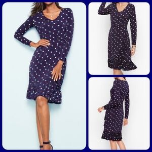 NWOT Talbots Navy Ruffled Polka-dot Midi Dress With Red&White Hearts